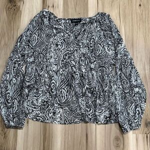 Fifteen Twenty Black White Gold Tie Neck Blouse Women’s XS